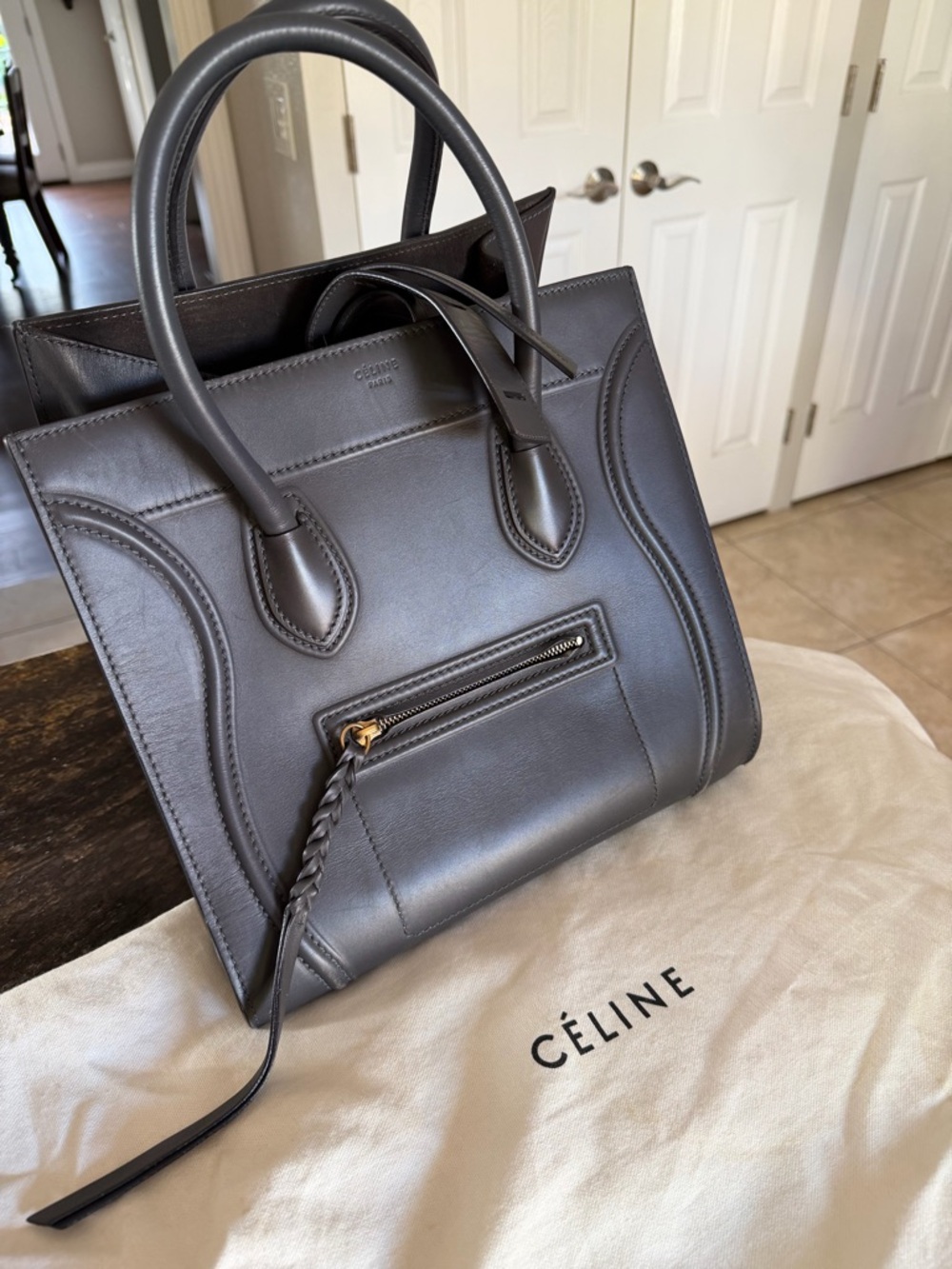 Celine Charcoal Gray Mini Luggage Satchel